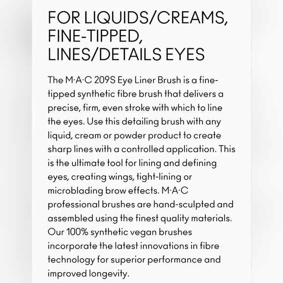 Mac Makeup 209S Eye Liner Brush | Synthetic Bristles | Brand New | Authentic - Picture 5 of 8